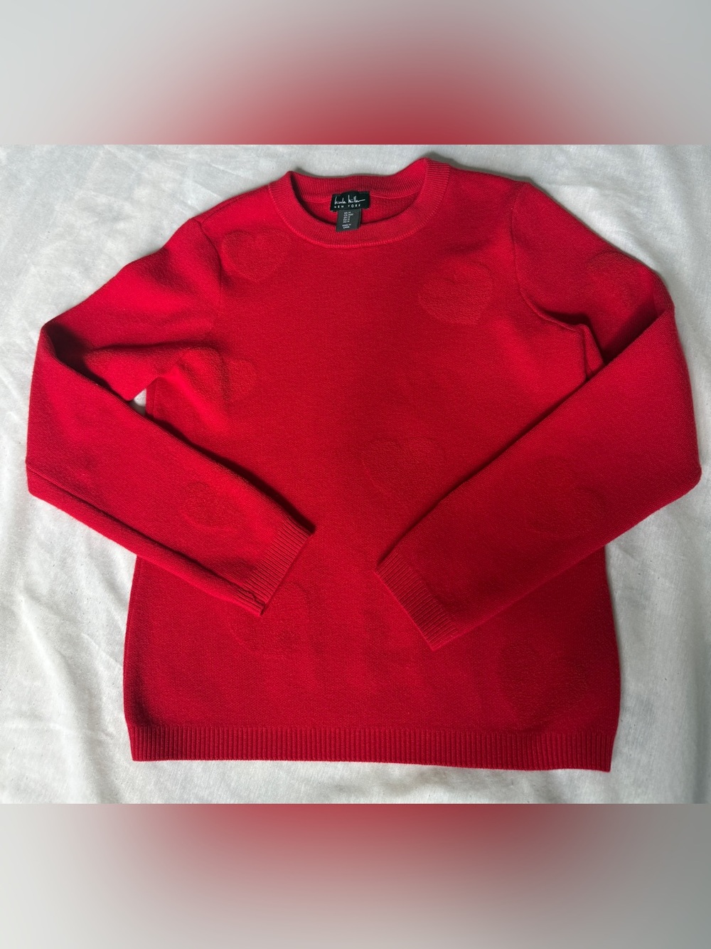 Nicole miller Women's Red Heart-Textured Crewneck Sweater